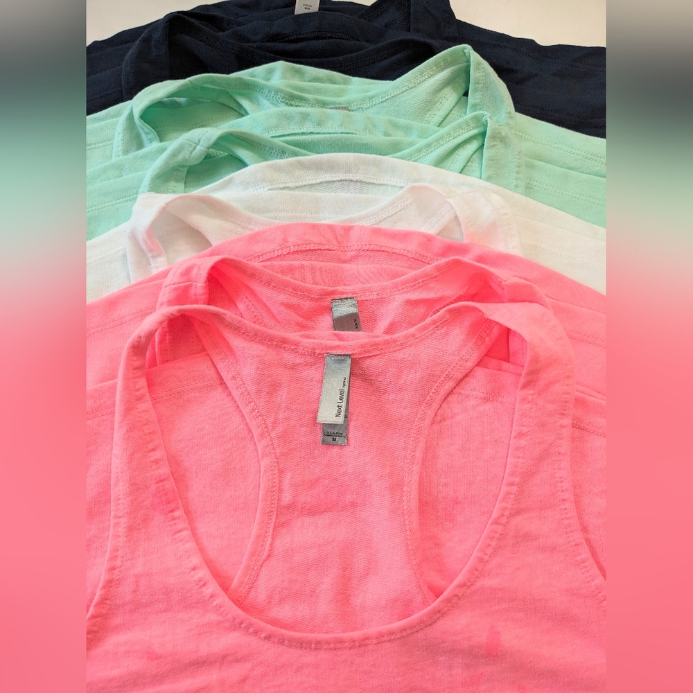 NEXT LEVEL APPAREL, Racerback Tank, Style 6933. 7 Med, 2 Large, various colors.